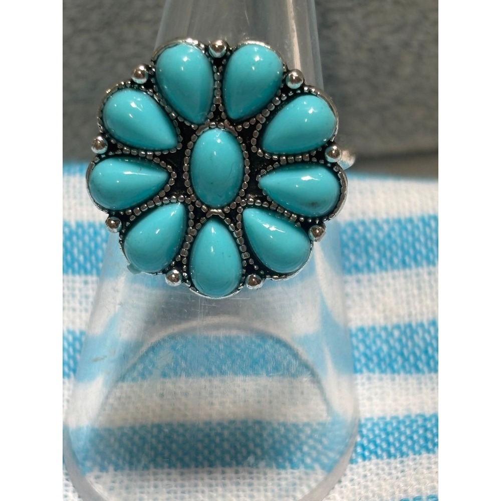 #10. Silver-tone Boho Turquoise Teardrop Ring